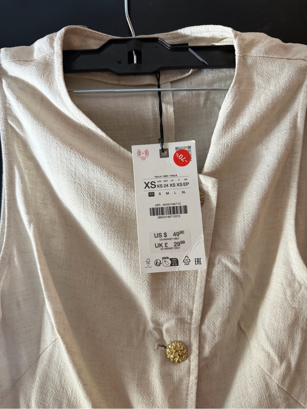 Zara Cream Sleeveless Button-Front Camisole - Picture 5 of 5